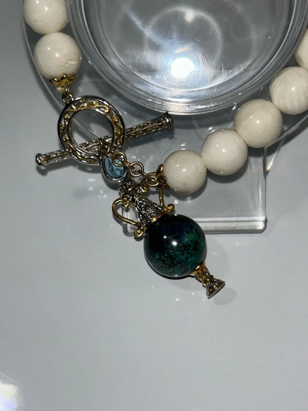 NWOT Gems En Vogue Palladium Beaded Bracelet With Gemstone Perfume Bottle Charm